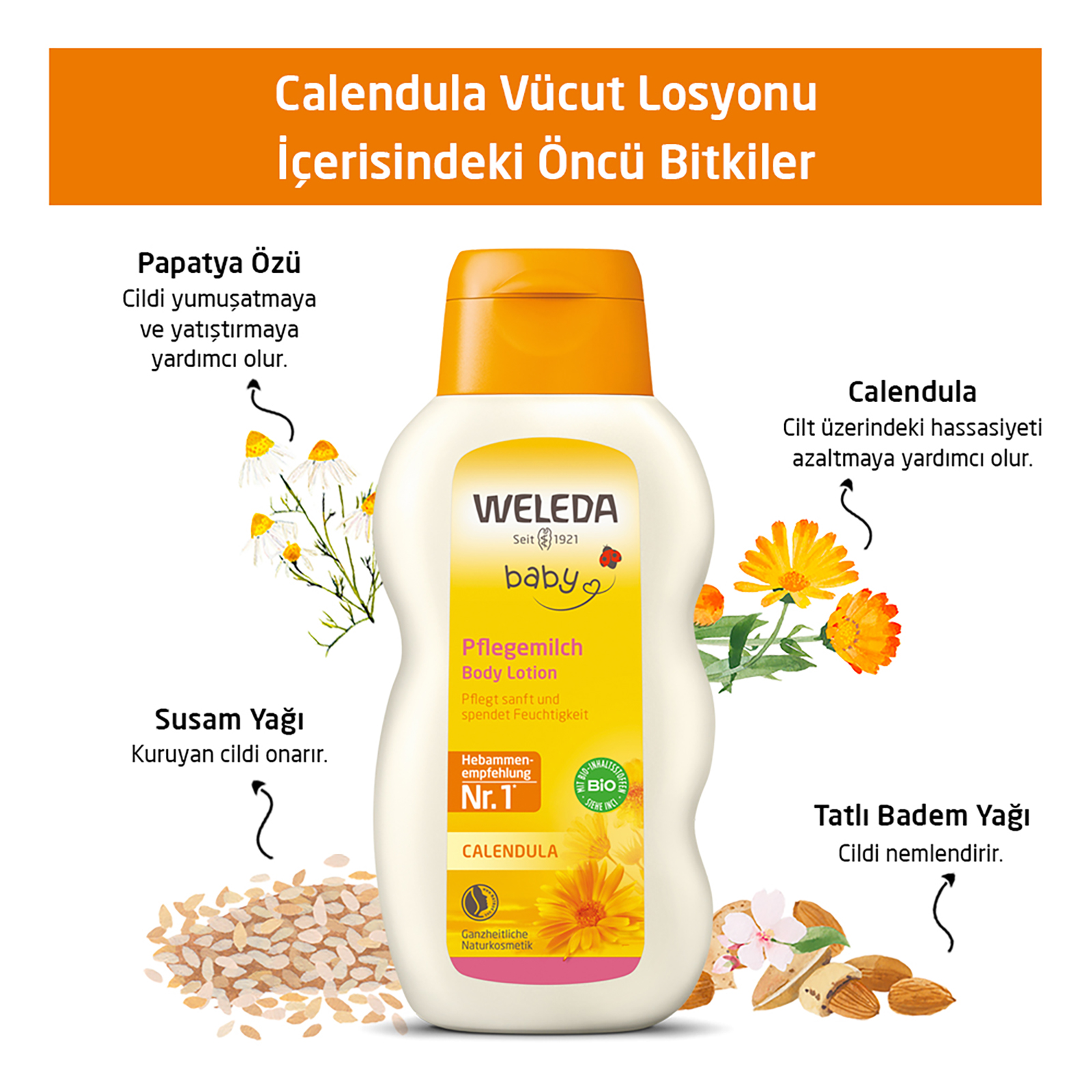 Calendula Organik Nemlendirici Vücut Losyonu 200ml